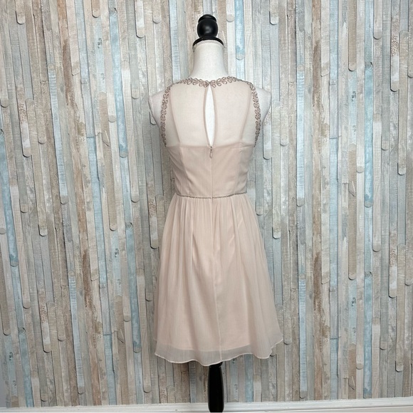 Adrianna Papell 2 Blush Embellished Beaded Bodice Chiffon Flared Dress Bhldn - Picture 6 of 9